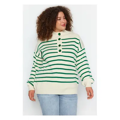 Trendyol Curve Green Striped Knitwear Sweater