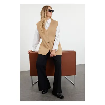 Trendyol Beige Accessory Buttoned Knitwear Sweater/Vest