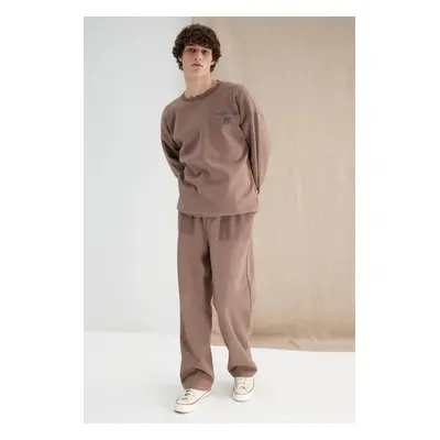 Trendyol Mink Oversize/Wide Cut Pocket Textured Fabric Detail Open Leg Sweatpants