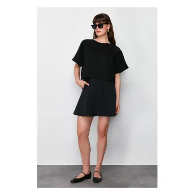 Trendyol Black Parachute Skirt Detailed Crew Neck Mid Knitted Tshirt Dress