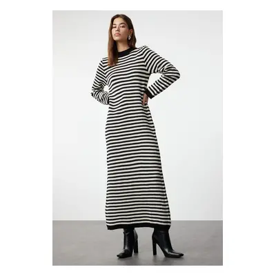 Trendyol Black and White Striped Long Knitwear Dress