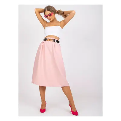 Light pink trapezoidal midi skirt with pockets