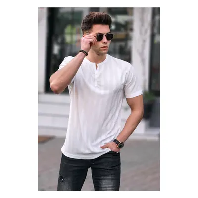 Madmext Men's White Buttoned T-Shirt