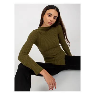 Asymmetrical ribbed sweater in khaki cut