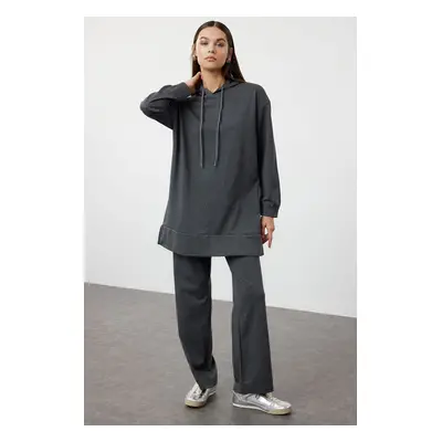 Trendyol Anthracite Oversize Basic Hooded Knitted Tracksuit