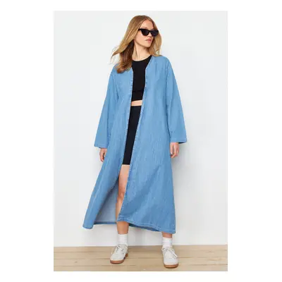 Trendyol Light Blue Plain Wrap Rigid Maxi Denim Modest Dress