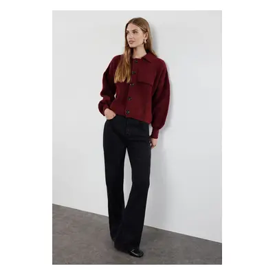 Trendyol Claret Red Soft Texture Coat Look Knitwear Cardigan