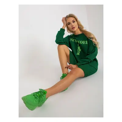 Dark green and green oversize long sweatshirt with slogan