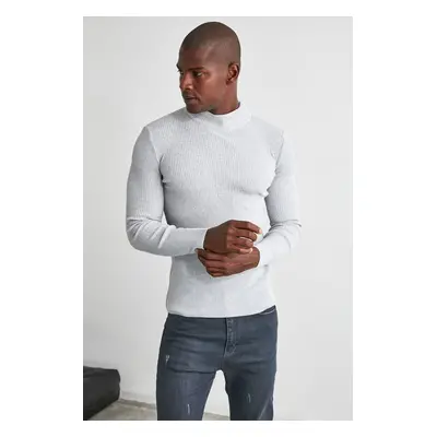 Trendyol Grey Fitted Half Turtleneck Plain Knitwear Sweater