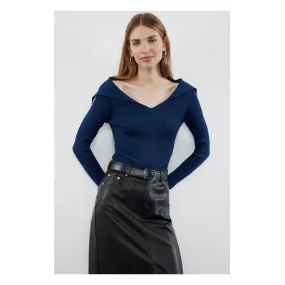 Trendyol Navy Blue Carmen Collar Knitwear Sweater