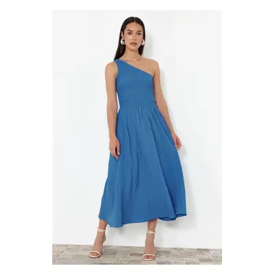 Trendyol Saks One-Shoulder Midi Woven Dress with Waist and Gimped Top