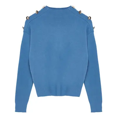 Trendyol Indigo Button Detailed Knitwear Sweater