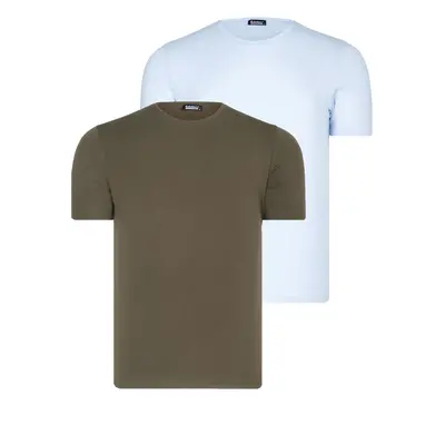 DUAL SET T8569 DEWBERRY BIKE COLLAR MENS T-SHIRT-BLUE-KHAKI