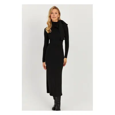 Cool & Sexy Women's Black Bow Midi Dress