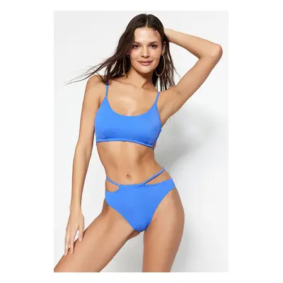 Trendyol Saks Piping magas derékú normál lábú bikini alsó