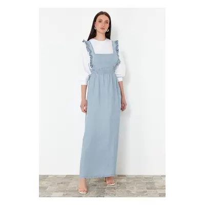 Trendyol Light Blue Straps Ruffle Detailed Maxi Denim Dress