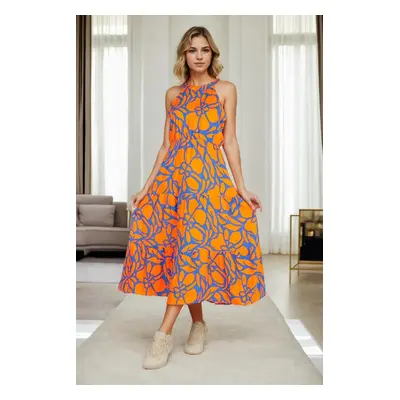 E7818 Dewberry Womens Floral Patterned Dress-ORANGE