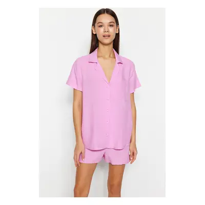 Trendyol Light Pink Viscose Shirt-Shorts Woven Pajama Set