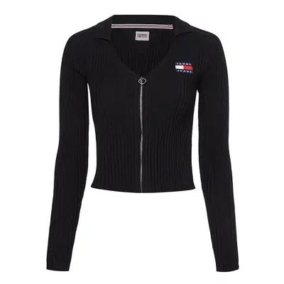 Tommy Jeans Cardigan - TJW BADGE V-NECK COLLAR ZIPPER THRU black