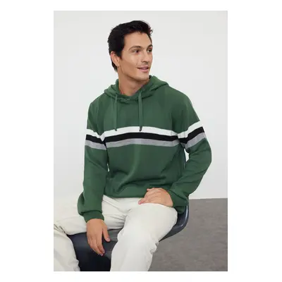 Trendyol Green Slim Hooded Striped Knitwear Sweatshirt