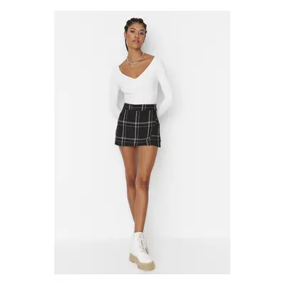 Trendyol Black Checkered Tweed Woven Shorts Skirt