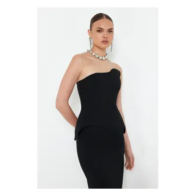 Trendyol Black Fitted Woven Long Evening Dress