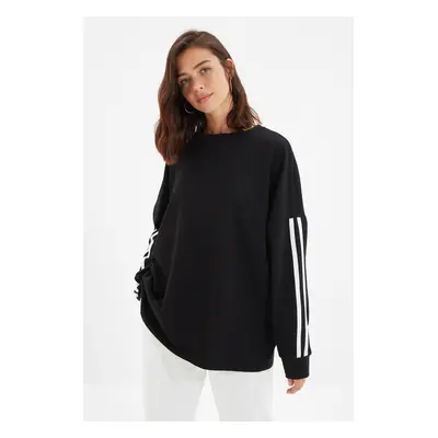 Trendyol Black Stripe Detailed Oversize/Wide Fit Thin Knitted Sweatshirt