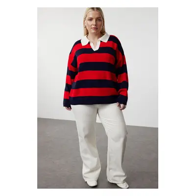 Trendyol Curve Multicolored Polo Neck Striped Knitwear Sweater