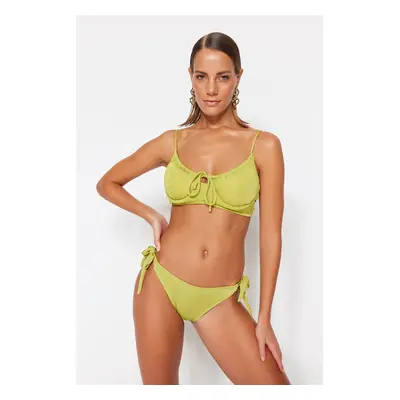 Trendyol Green Tied Csillogó, normál szárú bikini alsók