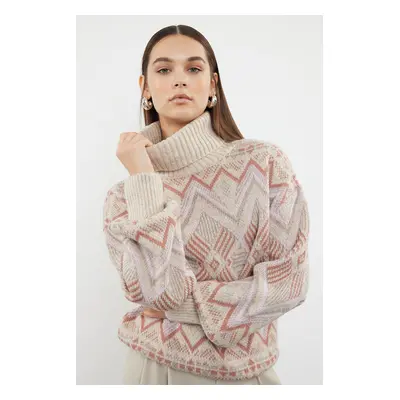 Trendyol Stone Patterned Soft Texture Turtleneck Knitwear Sweater