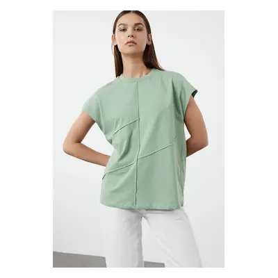 Trendyol Mint 100% Cotton Oversize/Wide Fit Knitted T-Shirt with Piping Detail