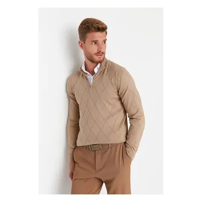 Trendyol Camel Slim Fit Half Turtleneck Zipper Collar Smart Knitwear Sweater