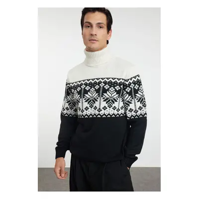 Trendyol Black FL Men's Regular Turtleneck Ethnic Knitwear Sweater