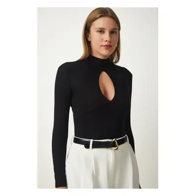 Happiness İstanbul Women's Black Cut Out Detailed Viscose Knitted Blouse