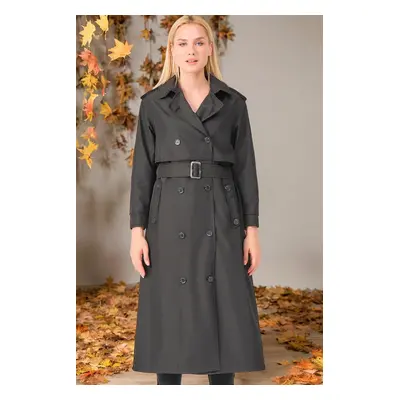 Z6674 DEWBERRY WOMEN'S TRENCH COAT-STRAIGHT BLACK