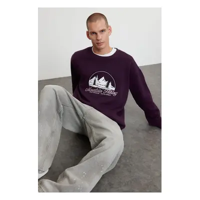 Trendyol Purple Oversize/Wide Cut Embroidered Fleece/Warm Sweatshirt