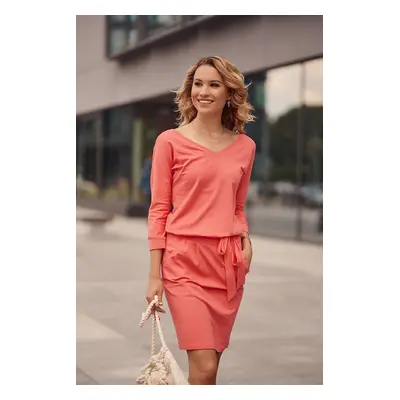 Coral dress with tie at the waist