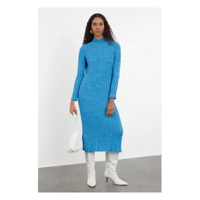 Trendyol Indigo Denim Washed Braided Knitwear Dress