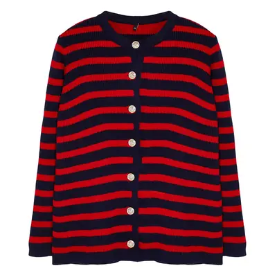 Trendyol Curve Navy Blue-Red Knitwear Plus Size Cardigan