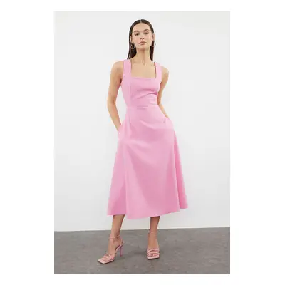 Trendyol Pink Plain Midi Woven Dress