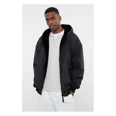 Trendyol Unisex Black Plush Inside Reversible Hooded Coat