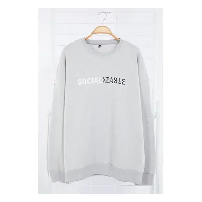 Trendyol Grey Oversize/Wide Cut Text Printed Plus Size Sweatshirt