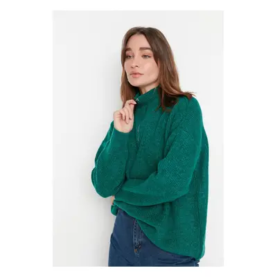 Trendyol Green Soft Textured Zipper Knitwear Sweater