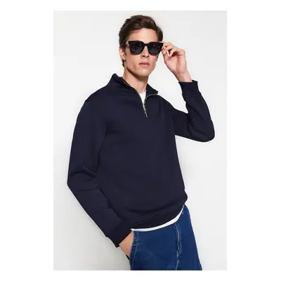 Trendyol Navy Blue Regular/Normal Cut Stand Collar Zippered Sweatshirt