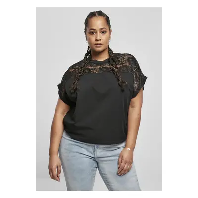 Women's short oversized T-shirt with black lace