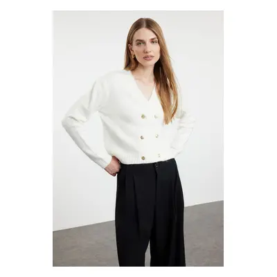 Trendyol Ecru Double Breasted Soft Textured Knitted Cardigan