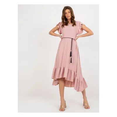 Light pink dress with ruffle and braided belt