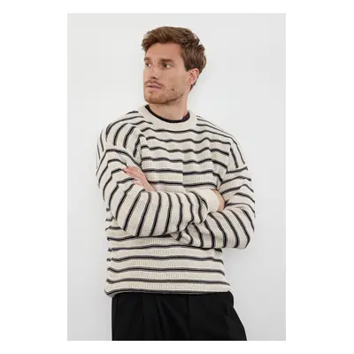 Trendyol Beige Unisex Crew Neck Striped Knitwear Sweater