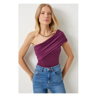 Happiness İstanbul Women's Plum One Shoulder Gathered Knitted Blouse