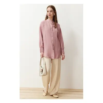 Trendyol Dark Pink Linen Aerobin Oversize Woven Shirt